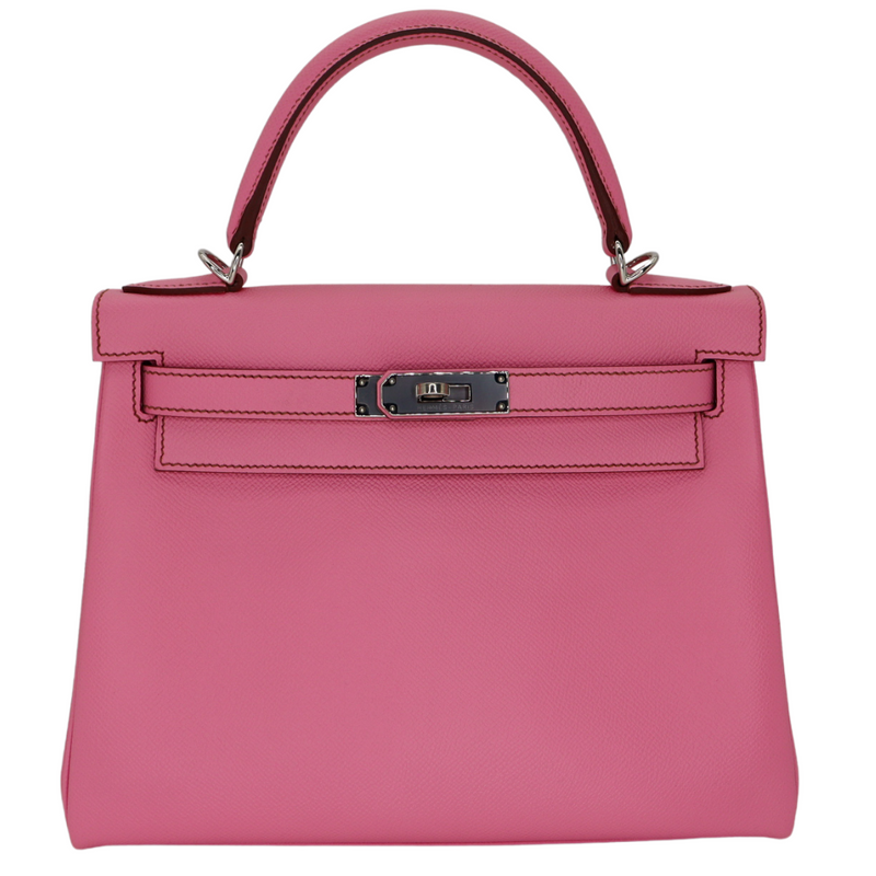 Hermès 28cm Kelly Retourne Bubblegum Epsom Palladium Hardware