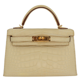 Hermès Kelly II Sellier Mini HSS Vanille/Gold Matte Alligator Gold Hardware