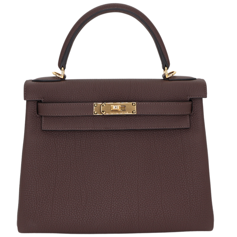 Hermès 28cm Kelly Retourne Chocolate Togo Leather Gold Hardware