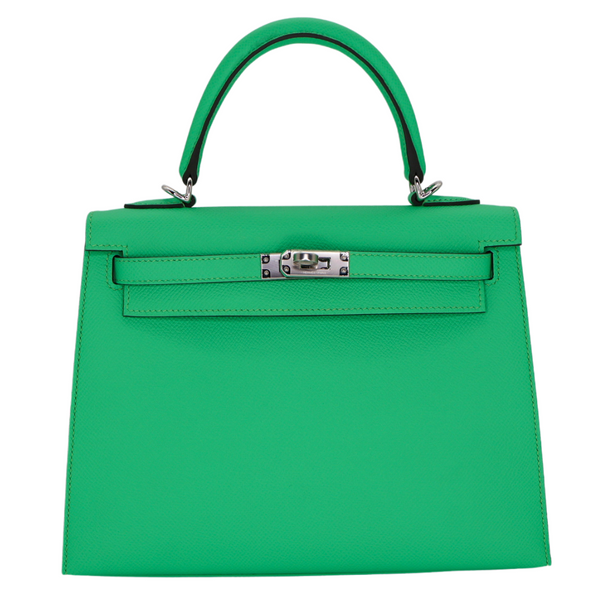 Hermès 25cm Kelly Sellier Vert Comics Epsom Leather Palladium Hardware