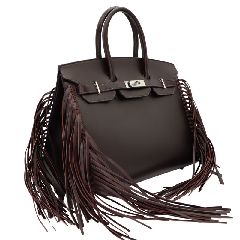 Hermès 35cm Birkin Sellier Anate Fringe Ebene Evergrain Leather Palladium Hardware