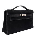 Hermès Kelly Pochette Doblis Black Suede Leather Palladium Hardware