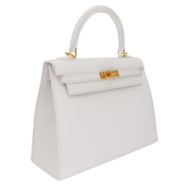 Hermès 25cm Kelly Sellier White Epsom Leather Gold Hardware