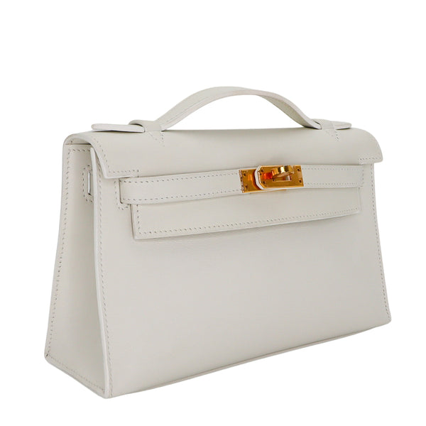 Hermès Kelly Pochette Blanc (White) Swift Leather Gold Hardware