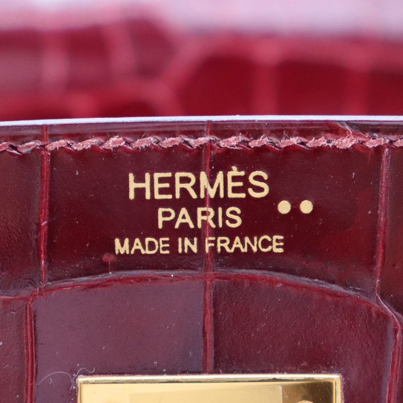 Hermès 30cm Birkin Bordeaux Shiny Niloticus Crocodile Gold Hardware