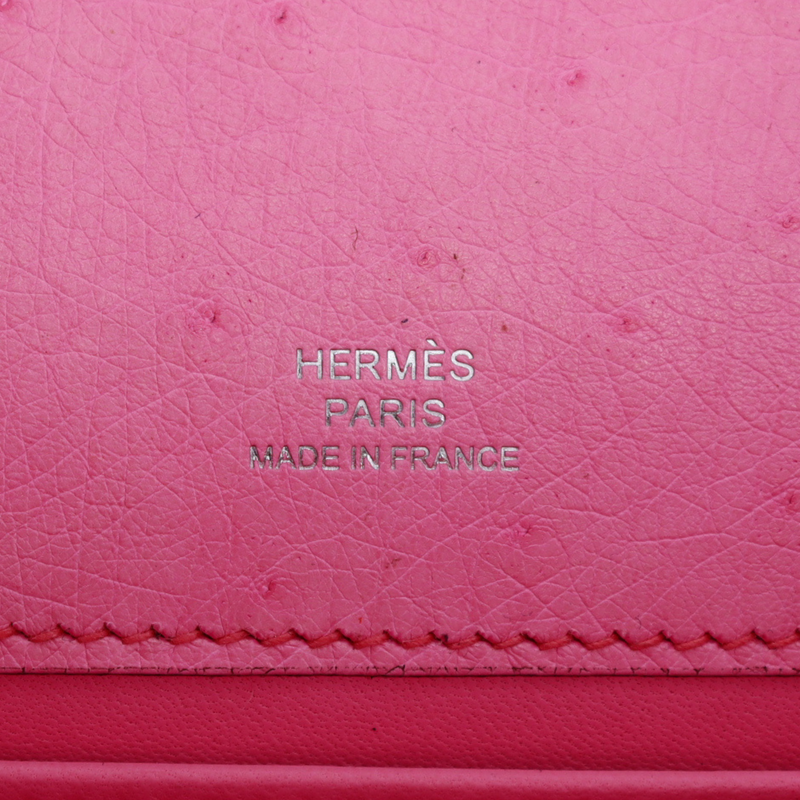 Hermès Kelly Pochette Bubblegum Ostrich Palladium Hardware