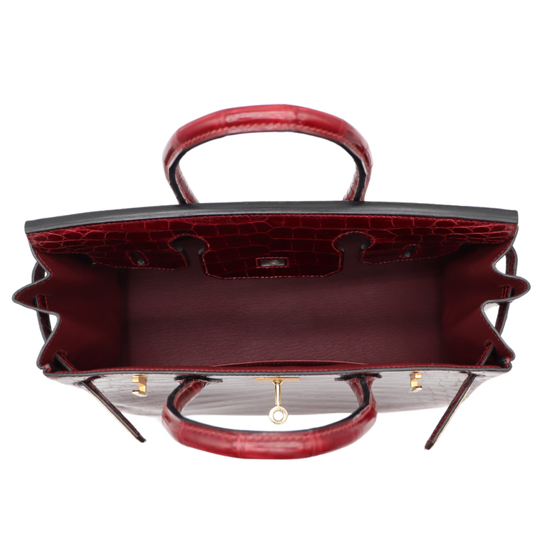 Hermès 30cm Birkin Bordeaux Shiny Niloticus Crocodile Gold Hardware