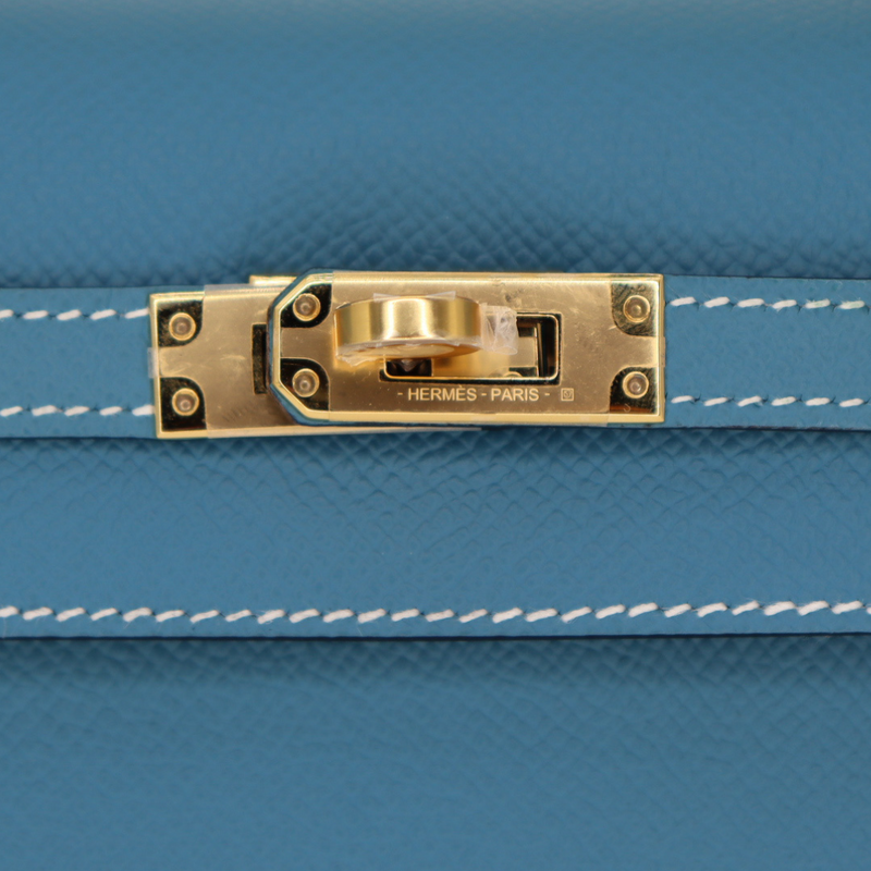 Hermès 25cm Kelly Sellier Bleu Jean Epsom Leather Gold Hardware