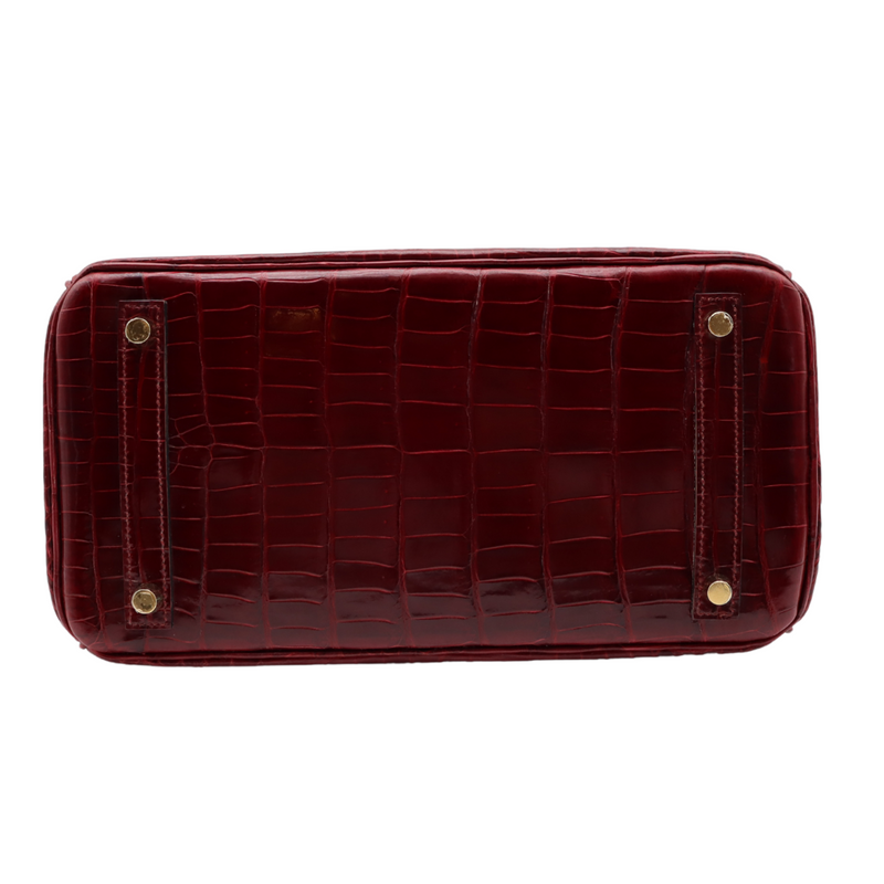 Hermès 30cm Birkin Bordeaux Shiny Niloticus Crocodile Gold Hardware