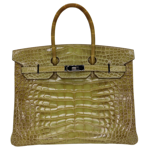 Hermès 35cm Birkin Natura Vert Celadon Shiny Niloticus Palladium Hardware