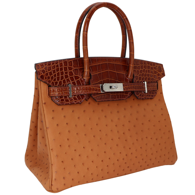 Hermès 30cm Birkin Touch Cognac/Etrusque Ostrich/ Shiny Alligator Palladium Hardware