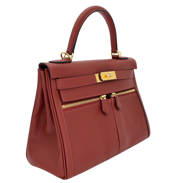 Hermès 28cm Kelly Lakis Rouge H Swift Leather Gold Hardware