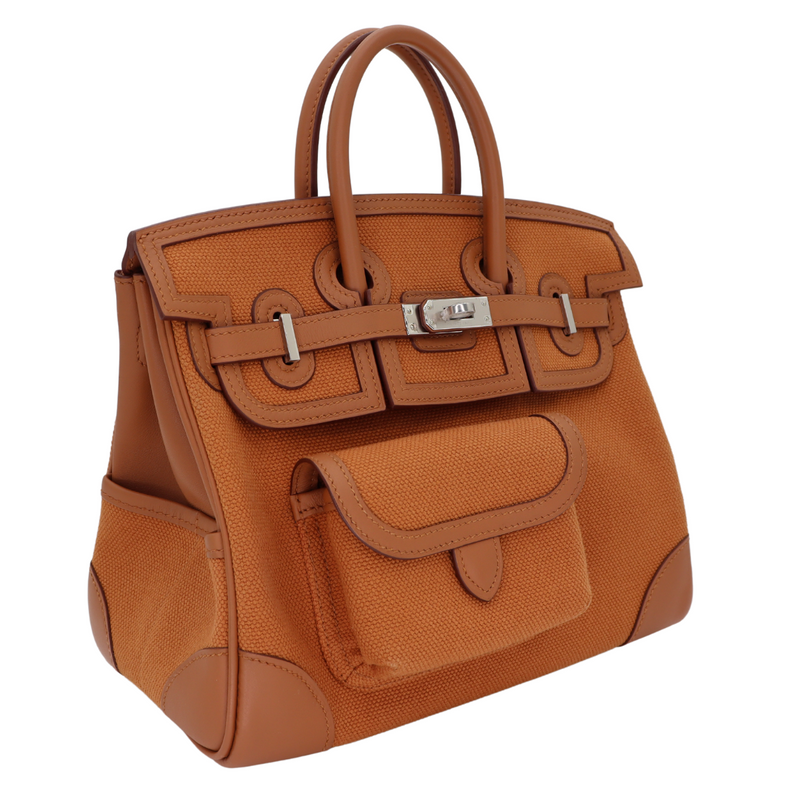 Hermès 25cm Birkin Cargo Gold Toile/Swift Leather Palladium Hardware