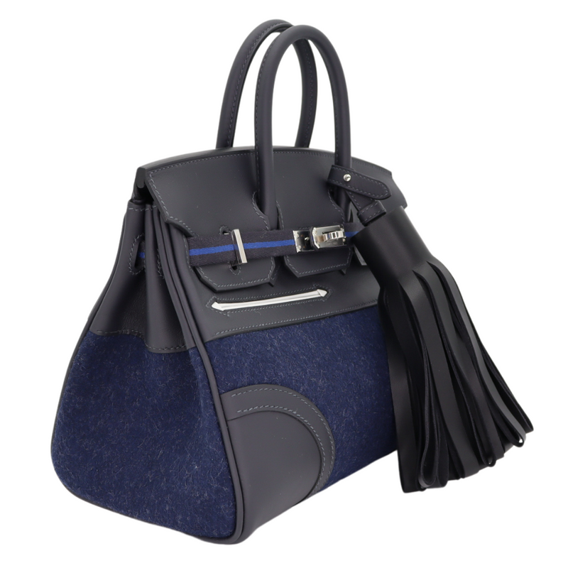 Hermès 25cm Birkin Go Team Caban/ Bleu Nuit Swift/Feutre Palladium Hardware