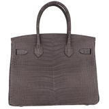 Hermès 30cm Birkin Graphite Matte Porosus Crocodile Gold Hardware