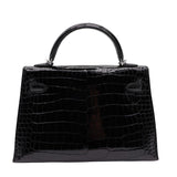 Hermès Kelly II Sellier Mini Black Shiny Porosus Crocodile Diamond Hardware