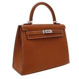 Hermès 25cm Kelly Sellier Fauve Barenia Palladium Hardware