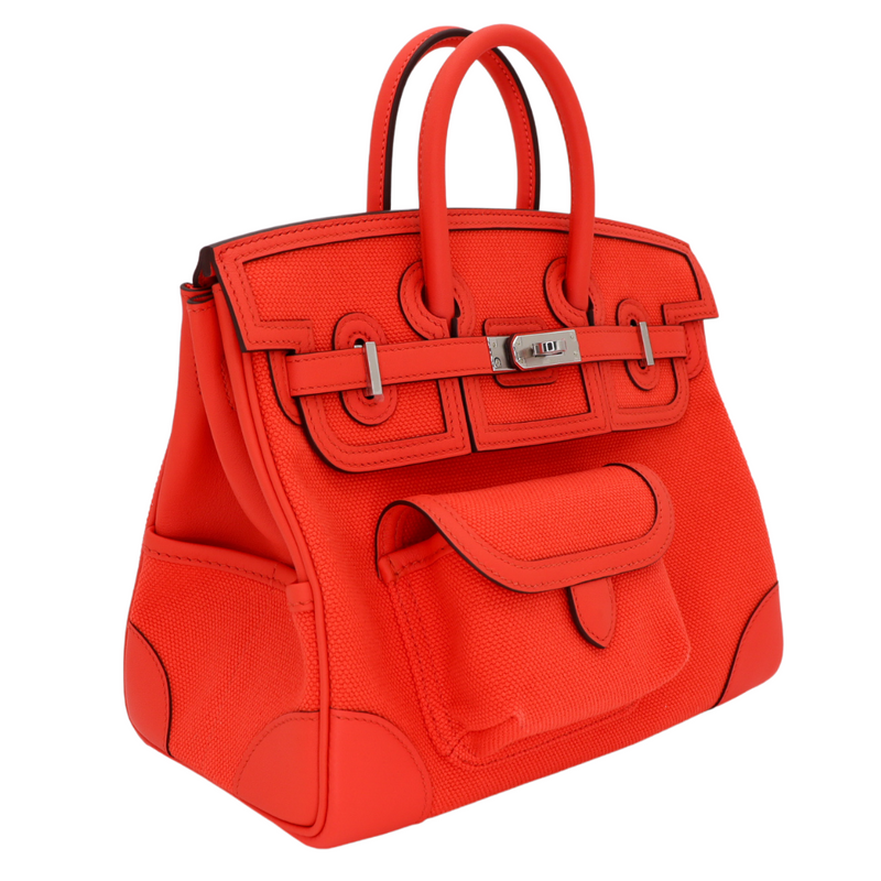 Hermès 25cm Birkin Cargo Orange Field Toile/Swift Leather Palladium Hardware