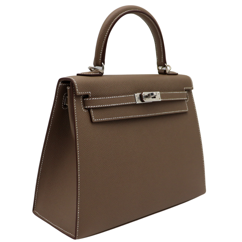 Hermès 25cm Kelly Sellier Etoupe Epsom Leather Palladium Hardware