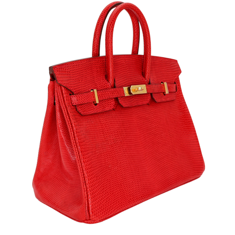 Hermès 25cm Birkin Rouge Exotic Lizard Gold Hardware