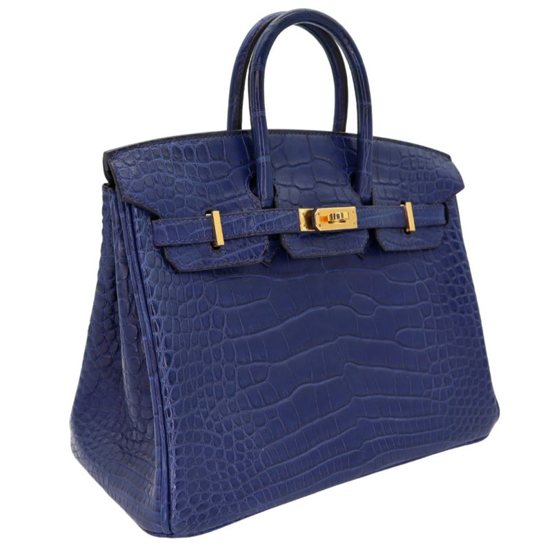 Hermès 25cm Birkin Bleu Saphir Matte Alligator Gold Hardware