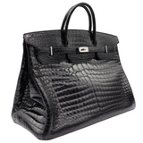 Hermès 50cm Birkin Black Shiny Porosus Crocodile Palladium Hardware