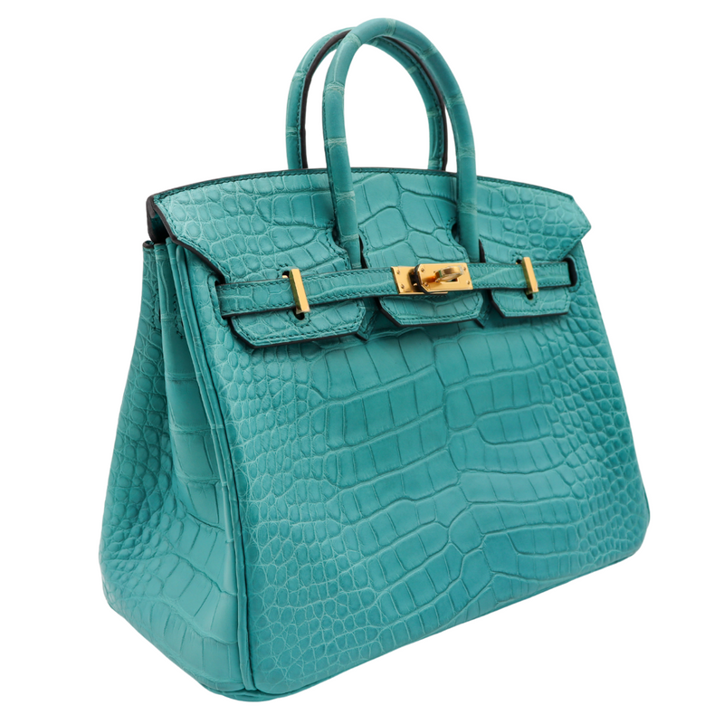 Hermès 25cm Birkin Bleu Paon Matte Alligator Gold Hardware