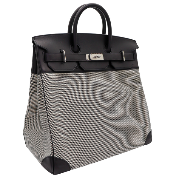 Hermès 40cm HAC Black Toile/Swift Leather Palladium Hardware