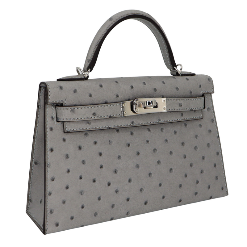 Hermès Kelly II Sellier Mini Bleu Glacier Ostrich Palladium Hardware