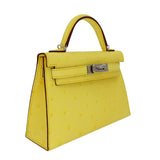 Herm�s Kelly Mini II Jaune Citron Ostrich Palladium Hardware