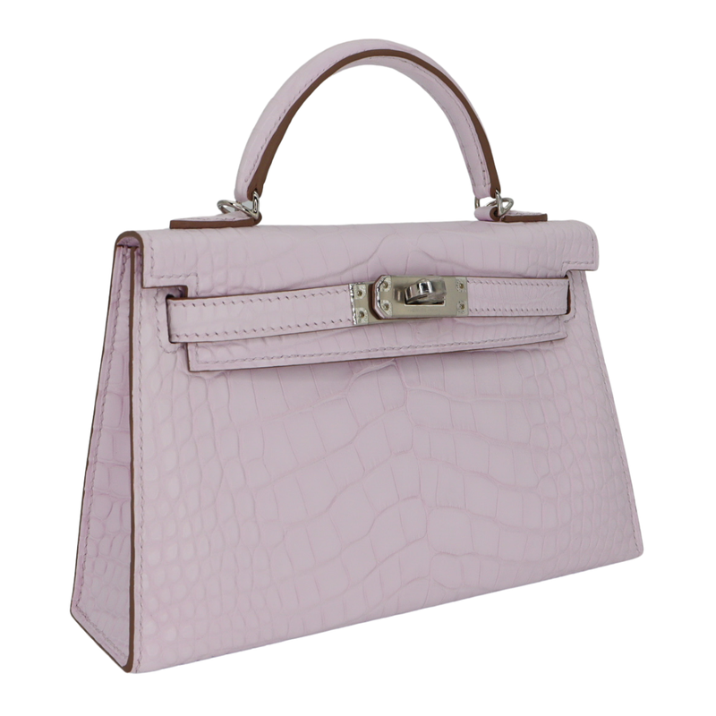 Hermès Kelly II Sellier Mini Mauve Pale Matte Boreal Alligator Palladium Hardware