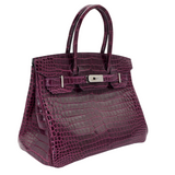 Hermès 30cm Birkin Amethyst Shiny Porosus Crocodile Palladium Hardware