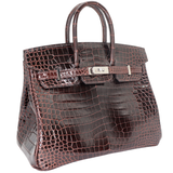 Hermès 25cm Birkin Havane Shiny Porosus Crocodile Palladium Hardware
