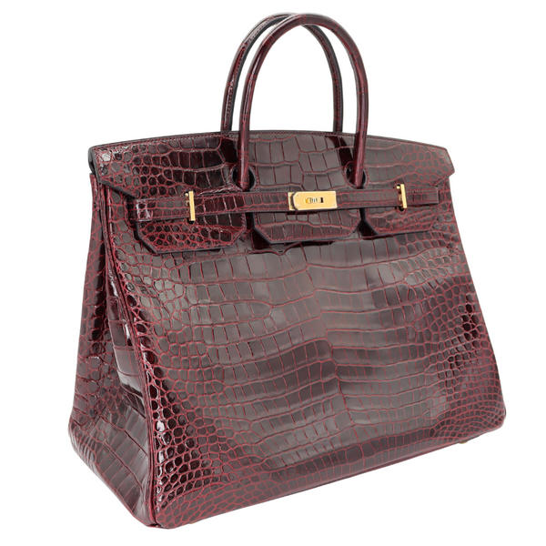 Hermès 40cm Birkin Bordeaux Shiny Porosus Crocodile Gold Hardware