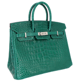 Hermès 25cm Birkin Emerald Shiny Alligator Palladium Hardware