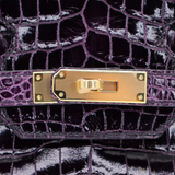 Hermès 30cm Birkin Amethyst Shiny Porosus Crocodile Gold Hardware