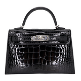 Hermès Kelly II Sellier Mini Black Shiny Alligator Palladium Hardware