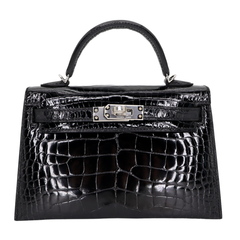 Hermès Kelly II Sellier Mini Black Shiny Alligator Palladium Hardware
