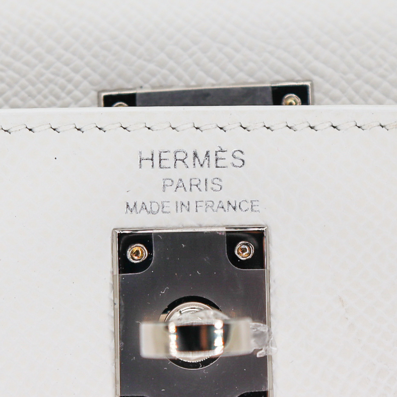 Hermès 25cm Kelly Sellier White Epsom Leather Palladium Hardware
