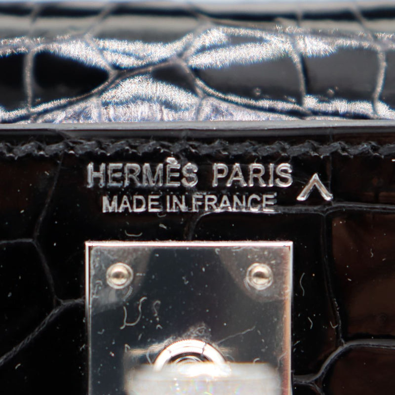 Hermès Kelly II Sellier Mini Black Shiny Porosus Crocodile Diamond Hardware