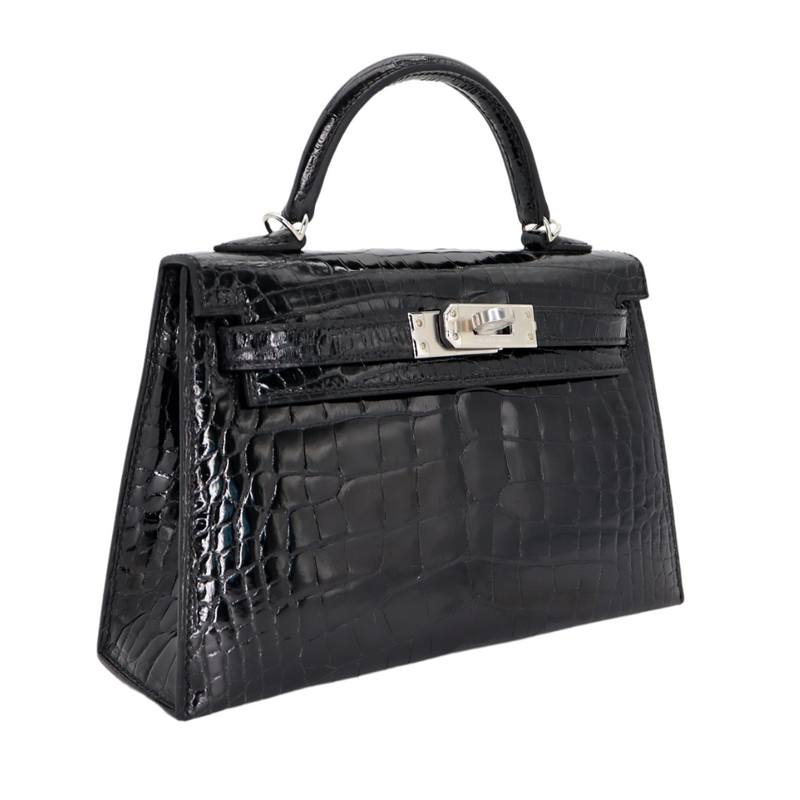 Hermès Kelly II Sellier Mini Black Shiny Alligator Palladium Hardware