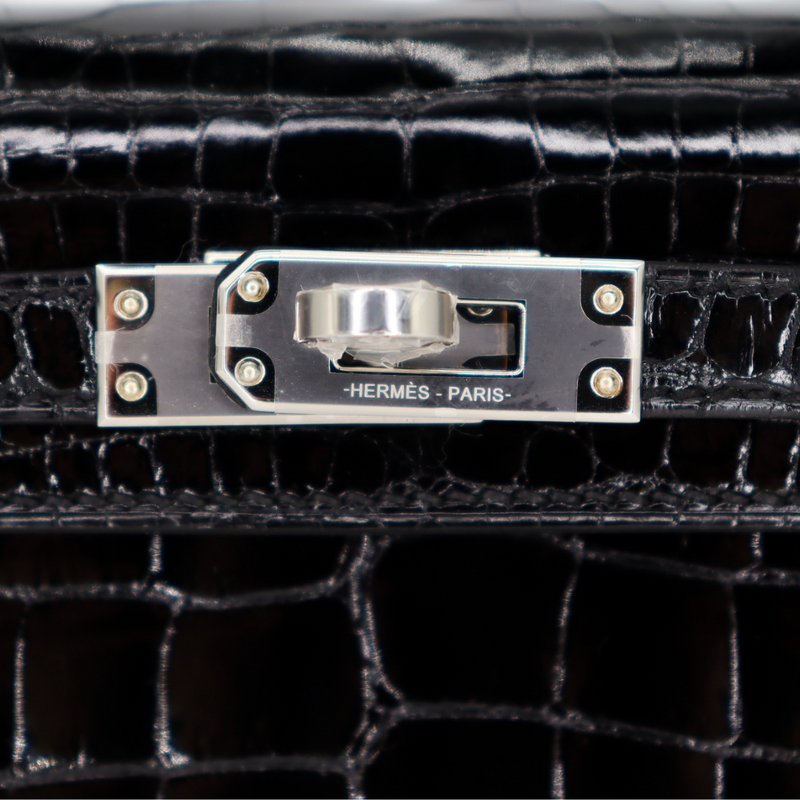 Hermès Kelly II Sellier Mini Black Shiny Alligator Palladium Hardware