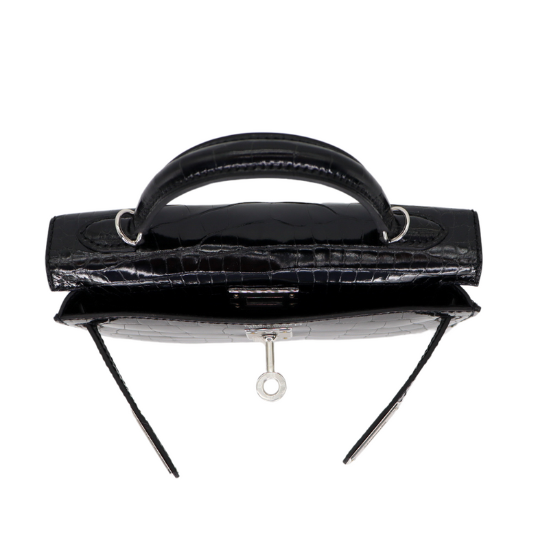 Hermès Kelly II Sellier Mini Black Shiny Alligator Palladium Hardware