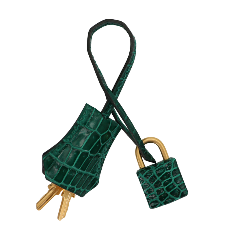 Hermès 28cm Kelly Sellier HSS Emerald Shiny Porosus Crocodile Brushed Gold Hardware