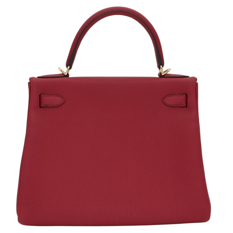 Hermès 28cm Kelly Retourne Rouge Grenat Togo Leather Gold Hardware