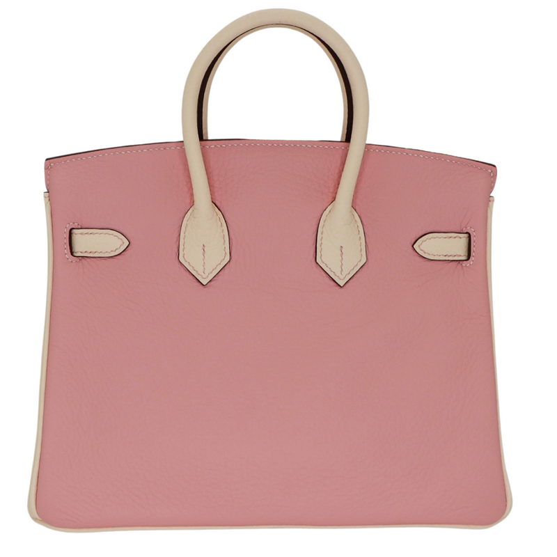 Hermès 25cm Birkin HSS Rose Sakura/Nata Clemence Leather Brushed Palladium Hardware