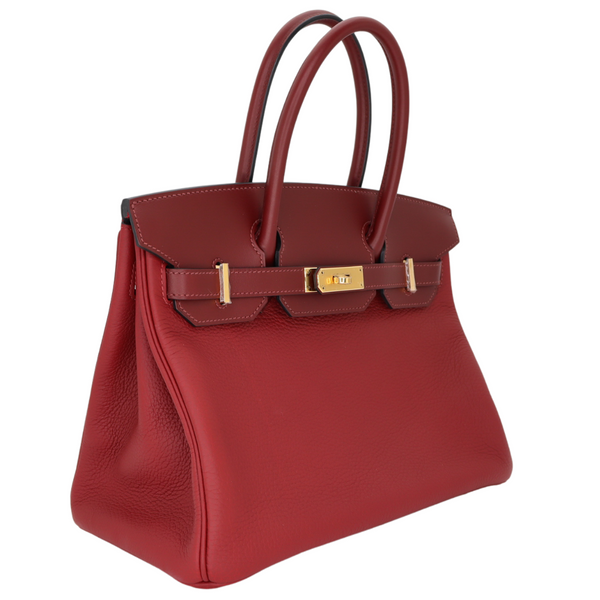 Hermès 30cm Birkin Touch Rouge H Clemence Sombrero Leather Gold Hardware