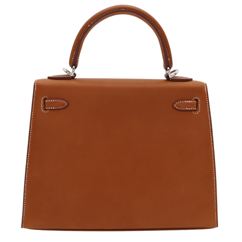 Hermès 25cm Kelly Sellier Fauve Barenia Palladium Hardware