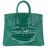 Hermès 25cm Birkin Emerald Shiny Alligator Palladium Hardware