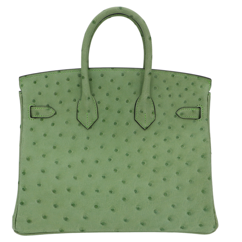 Hermès 25cm Birkin Vert Criquet Ostrich Gold Hardware